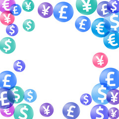 Euro dollar pound yen circle signs flying money vector design. Success concept. Currency icons