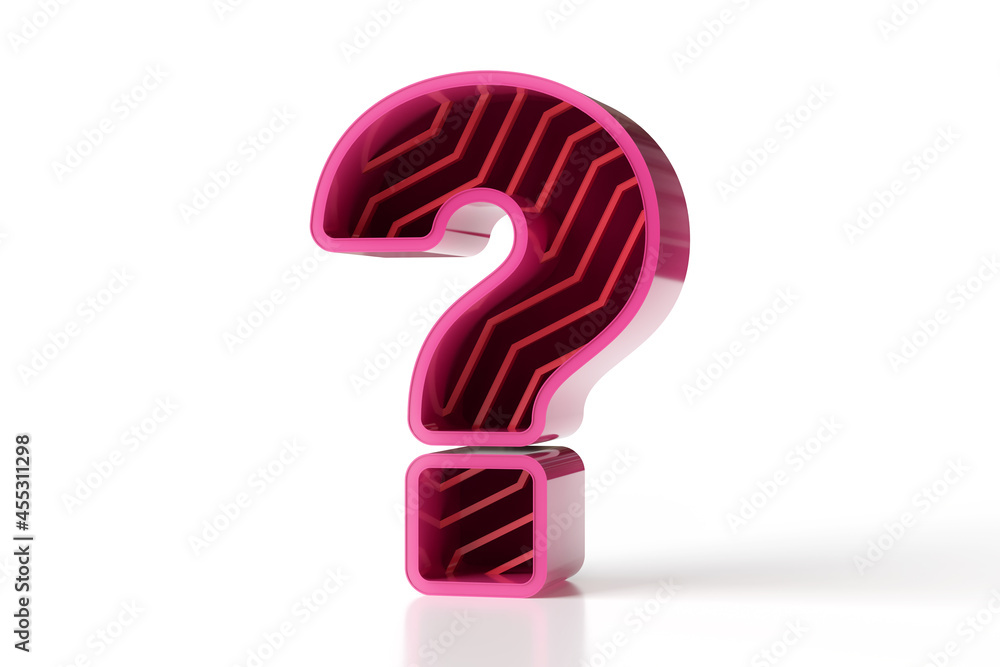 Poster question mark designed with a zigzag line pattern. shiny pink and garnet colors 3d typeface great fo