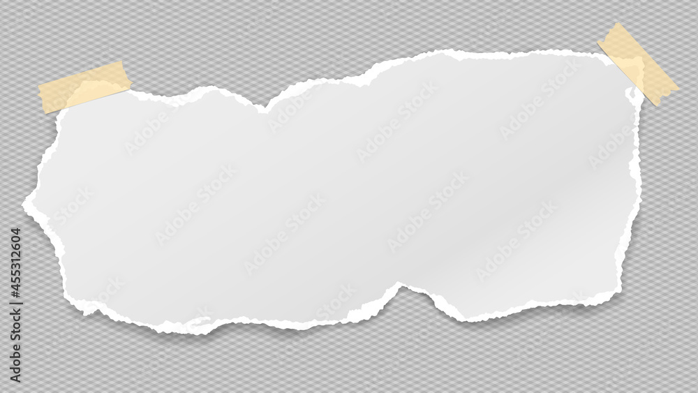 Poster torn, ripped horizontal white paper strip with soft shadow is on grey background for text. vector il