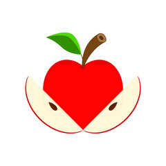 Red apple with slices vector clipart on a white blank background. Isolated illustration.
