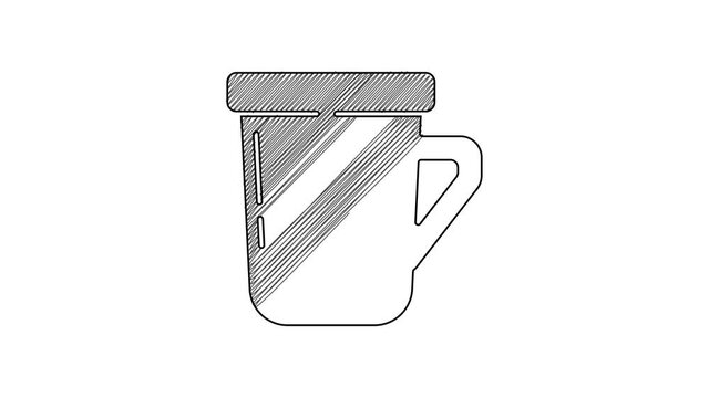 Black line Coffee cup icon isolated on white background. Tea cup. Hot drink coffee. 4K Video motion graphic animation