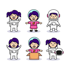 Set of girl in astronaut mascot logo design
