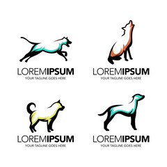 Simple abstract line art dog logo design