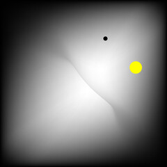 Creative colorful minimalist contemporary art illustration, wall decoration, postcard, album, brochure cover design. Playful composition of abstract blurry colors. Yellow dot on black and white print.