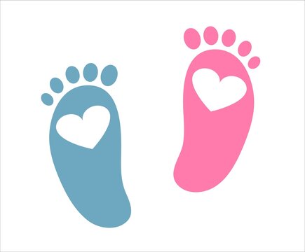 Cute baby footprints. Boy or girl. Sweet baby footprint. Festive design and background for the holiday. Invitation to gender party .Vector