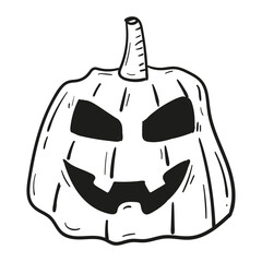 Hand drawn head pumpkin icon in doodle style isolated