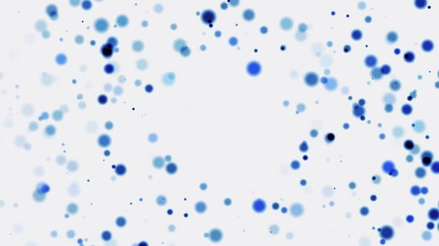 Blue particles bokeh on a white background. Motion graphics