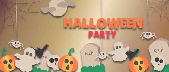 Happy Halloween Party Background with pumpkins, ghosts