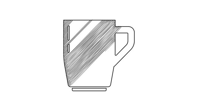 Black line Coffee cup icon isolated on white background. Tea cup. Hot drink coffee. 4K Video motion graphic animation