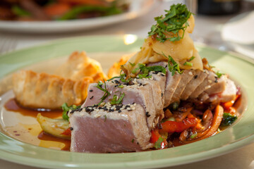 Seared Tuna with Sesame seeds and wantons