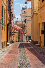 Fototapeta na wymiar Diano Castello Medieval village. Alleys of the historic center. Imperia. Liguria. Italy.