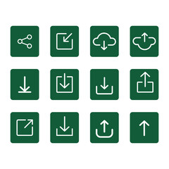 Share, Upload and Download line icon set. Collection of outlined save to device, send, sign in, sign out, up and down arrow icons in the filled background for web and mobile apps. Eps 10 vector illust