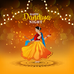 Obraz na płótnie Canvas Dandiya night celebration greeting card with vector illustration