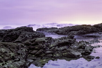 Rocky beach at dusk