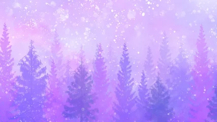 Gordijnen Pink Christmas tree winter snow soft light landscape painting background  © waruntorn