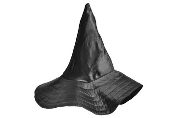 Black wizard or witch hat isolated on white background. Part of a halloween costume. Design element.