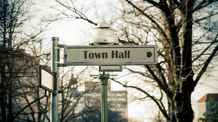 Street Sign to Town Hall - obrazy, fototapety, plakaty