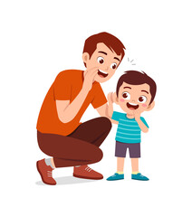 young man whisper secret to cute little boy
