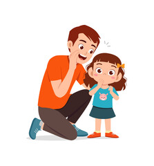 young man whisper secret to cute little girl