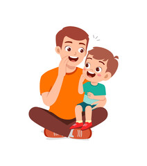 young man whisper secret to cute little boy