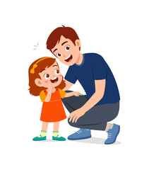 young man whisper secret to cute little girl