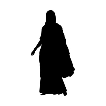 Silhouette one Indian woman wearing saree. Indian culture