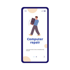 Mobile application interface for computer repair, flat vector illustration.