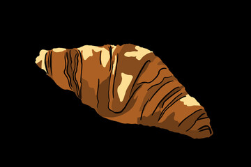 Close-up of a croissant - croissant drawing on a black background