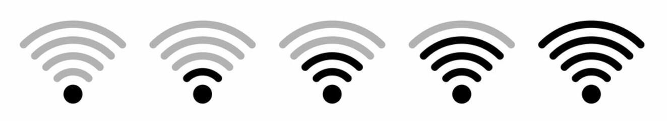 Wi-Fi wireless signal icon set. Wi-Fi Icon set symbol. Technology Wi-Fi Different levels of communication. Wi-Fi button. Vector illustration.