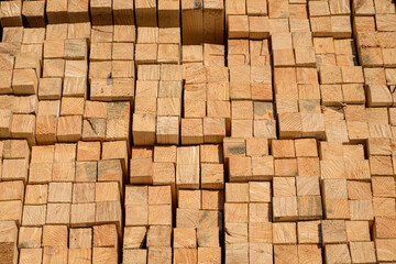 Timber in stacks, construction materials industry