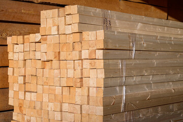 Timber in stacks, construction materials industry
