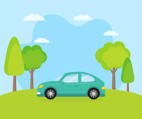 This is an illustration with landscape and car.