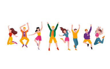 Happy jumping dancing people . Holiday party vector illustration