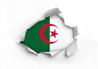 Flag of Algeria underneath the ripped paper