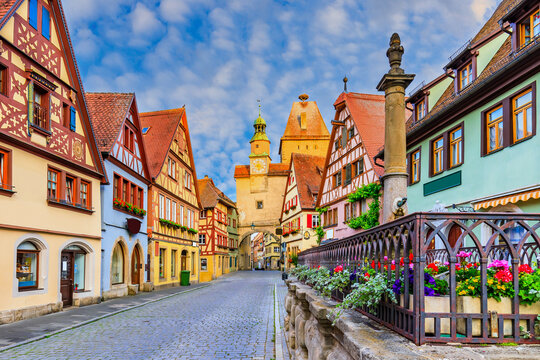 Rothenburg, Germany. Medieval town of Rothenburg ob der Tauber on a summer morning.