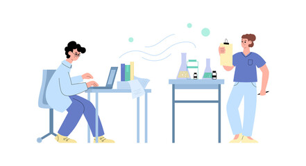 Lab production of pharmaceuticals or vaccines, vector illustration isolated.