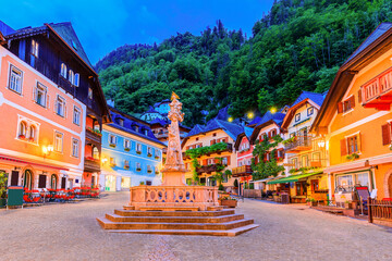 Fototapeta premium Hallstatt, Austria. Main square in the village.
