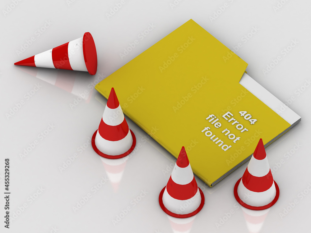 Poster 3d rendering folder icon with traffic cones