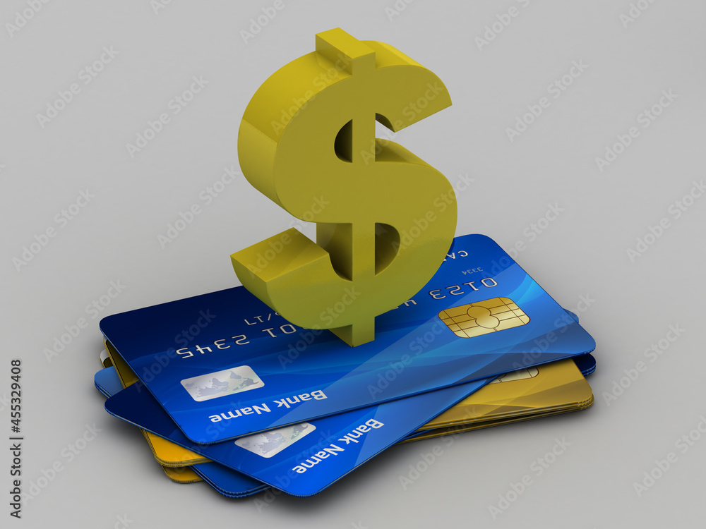 Poster 3d rendering atm card with dollar sign