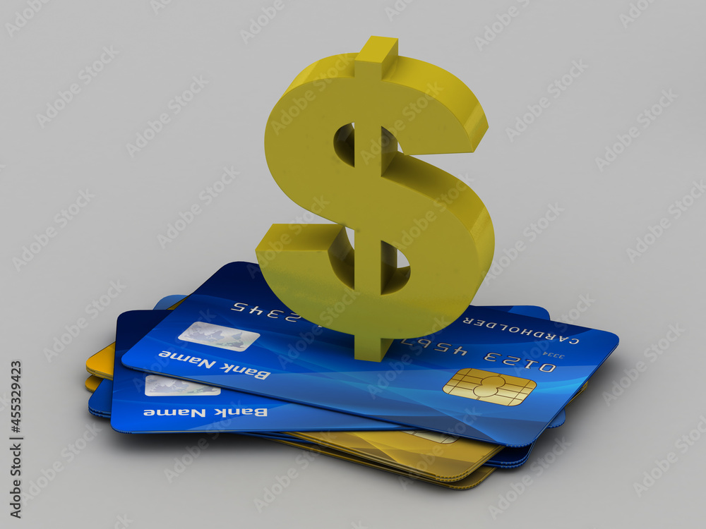 Poster 3d rendering atm card with dollar sign