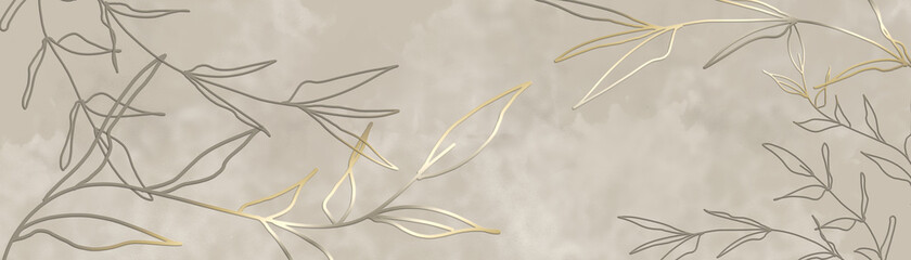 Old light brown paper parchment background design with flowers and distressed vintage stains and ink spatter and elegant antique beige color. 