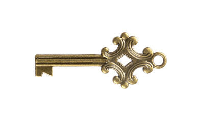 isolated vintage old golden and bronze key, successful concept