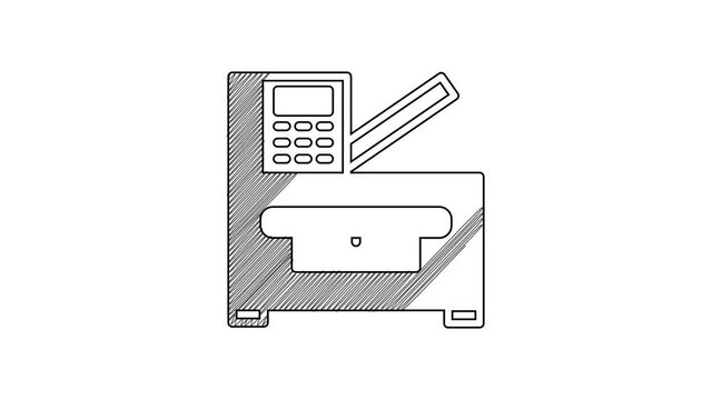 Black line Office multifunction printer copy machine icon isolated on white background. 4K Video motion graphic animation