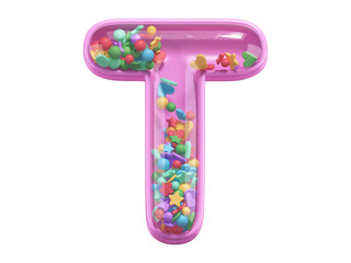 Pink toy font. Letter T. 