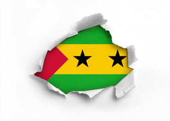 Flag of São Tomé and Príncipe underneath the ripped paper.