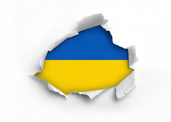 Flag of Ukraine underneath the ripped paper