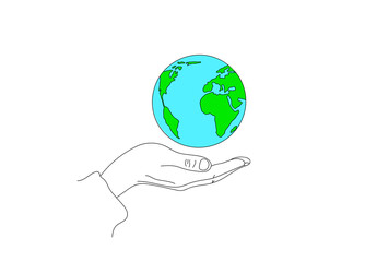 Hand Holding a Green Planet Eco Life Concept Hand Drawn