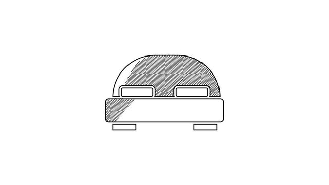 Black line Big bed for two or one person icon isolated on white background. 4K Video motion graphic animation