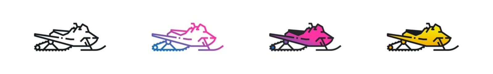 Set of line snowmobile icons isolated on transparent background.