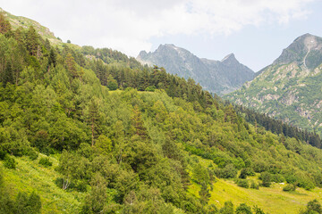 The Caucasus Mountains. Mountain peaks in summer.